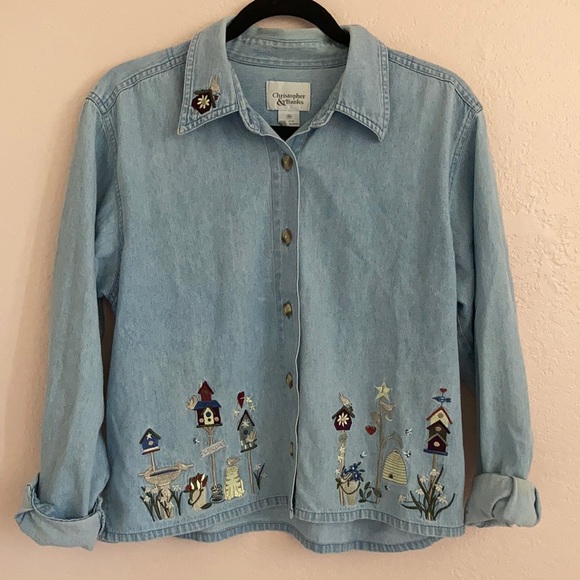 Christopher & Banks Denim Embroidered Button up - Picture 2 of 13